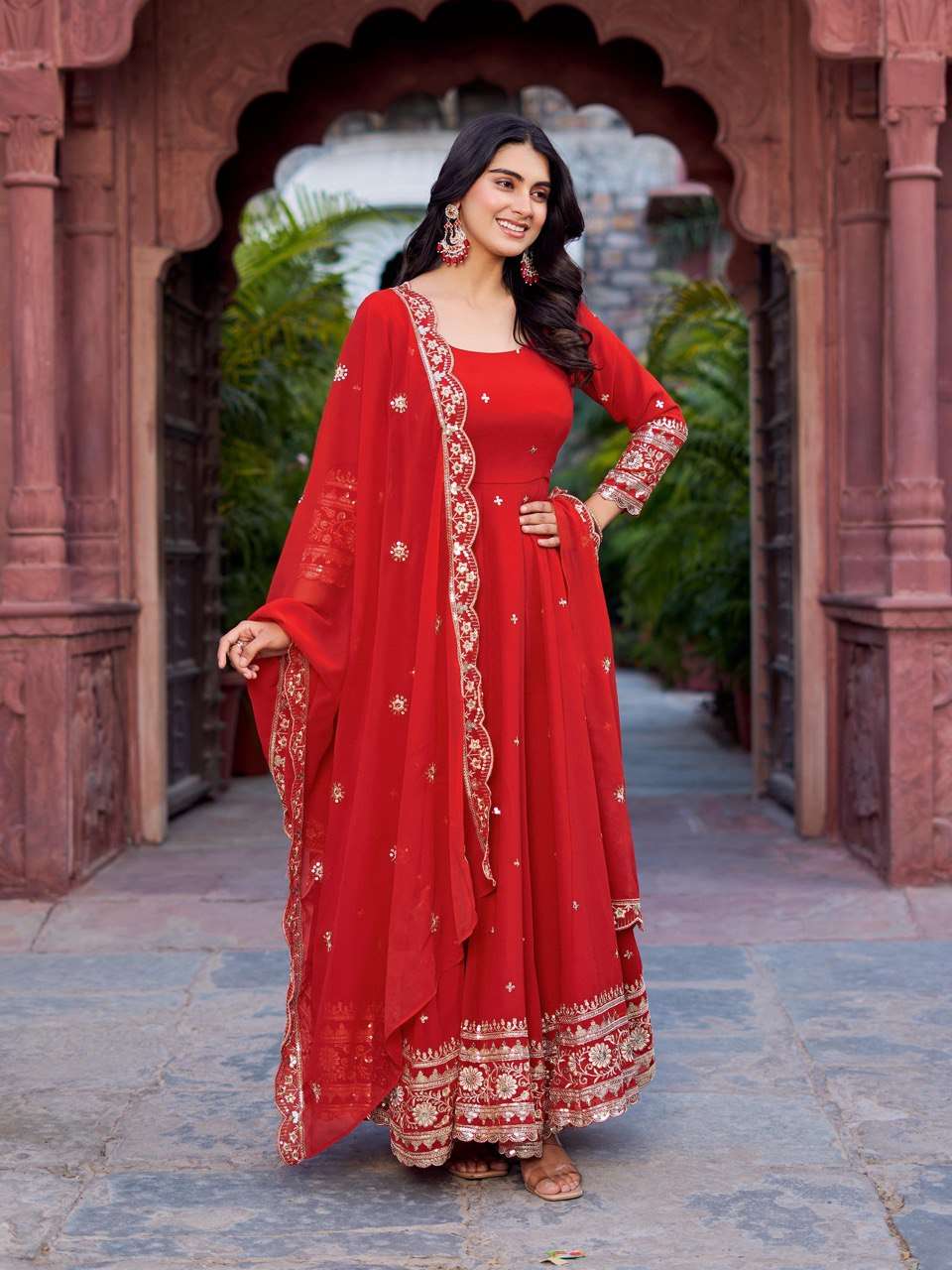 Ynf Faux Georgette RIN133 23 Gowns Wedding Collections Festive Collections Wholesale Georgette Gown Gown With Dupatta Sequin Gowns Manufacturer