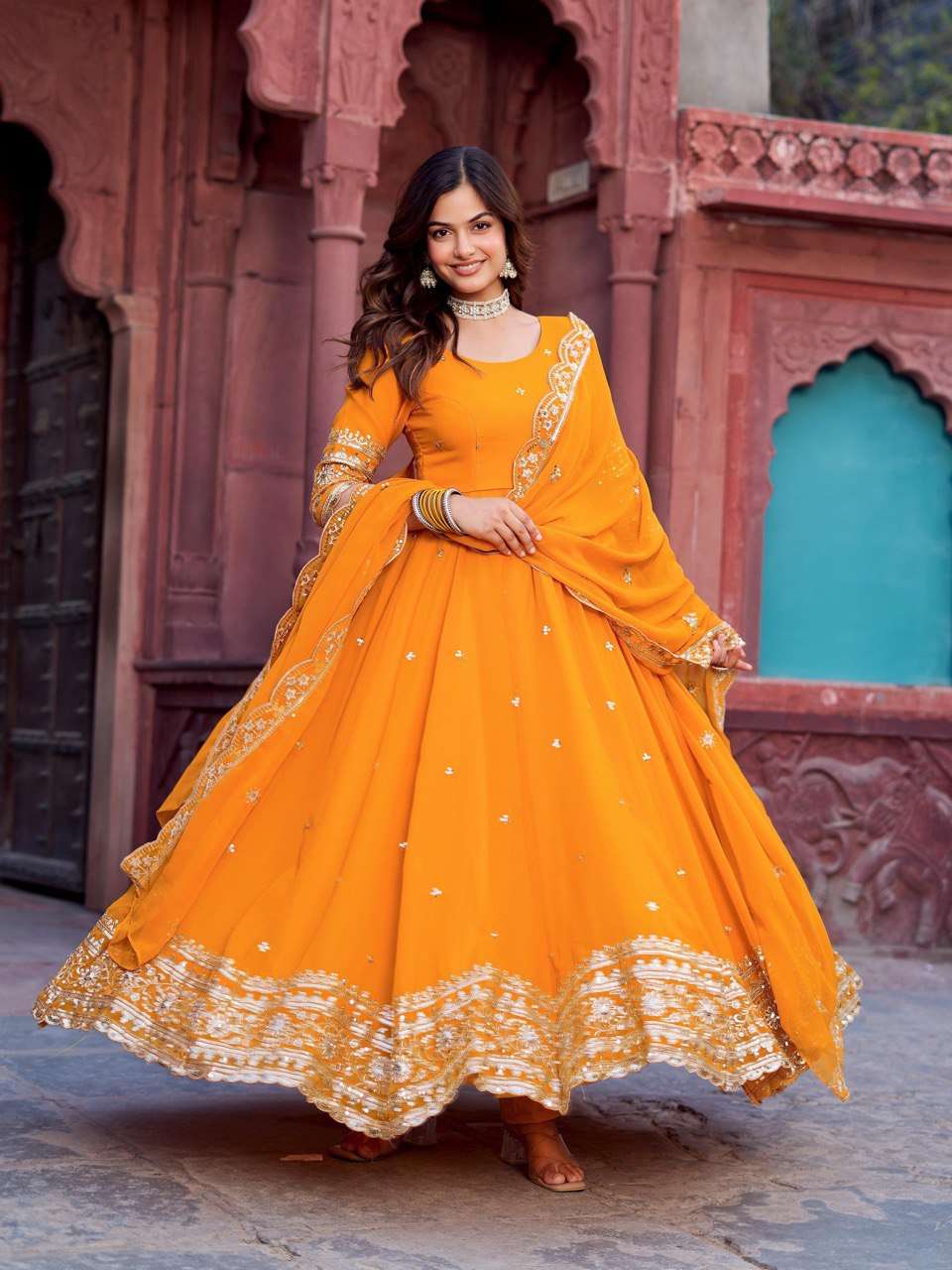 Ynf Faux Georgette RIN133 23 Gowns Wedding Collections Festive Collections Wholesale Georgette Gown Gown With Dupatta Sequin Gowns Manufacturer