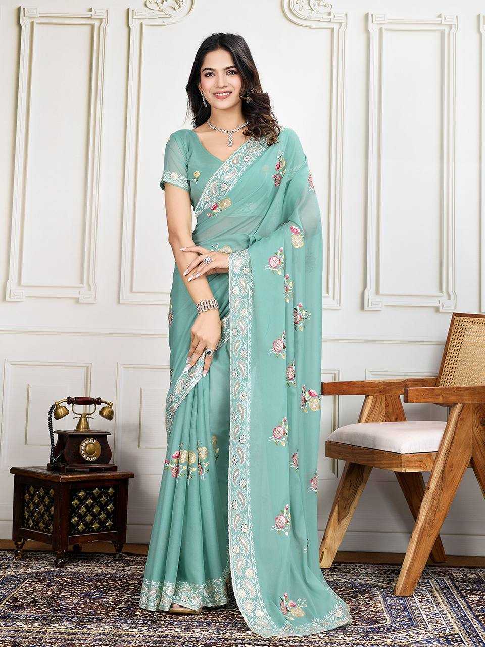 Ynf Georgette RIN188 Anaya1 Sarees Wholesale Party Wear Sarees Fancy Sarees Georgette Sarees Embroidered Sarees Manufacturer