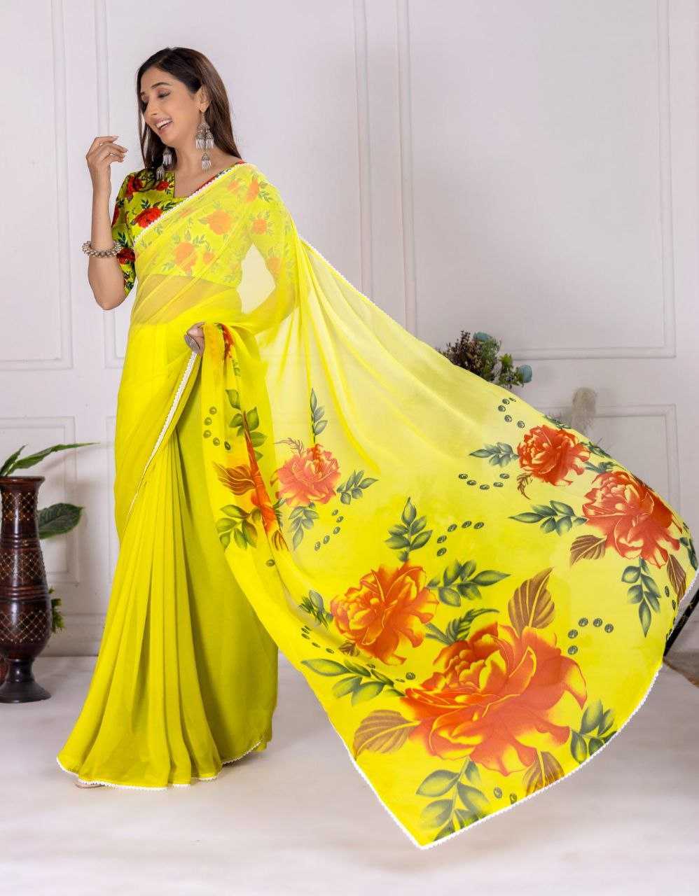 Ynf Linen RIN231 FLOWER PADING Sarees Wedding Collections Wholesale Designer Sarees Linen Sarees Haldi Outfits Manufacturer