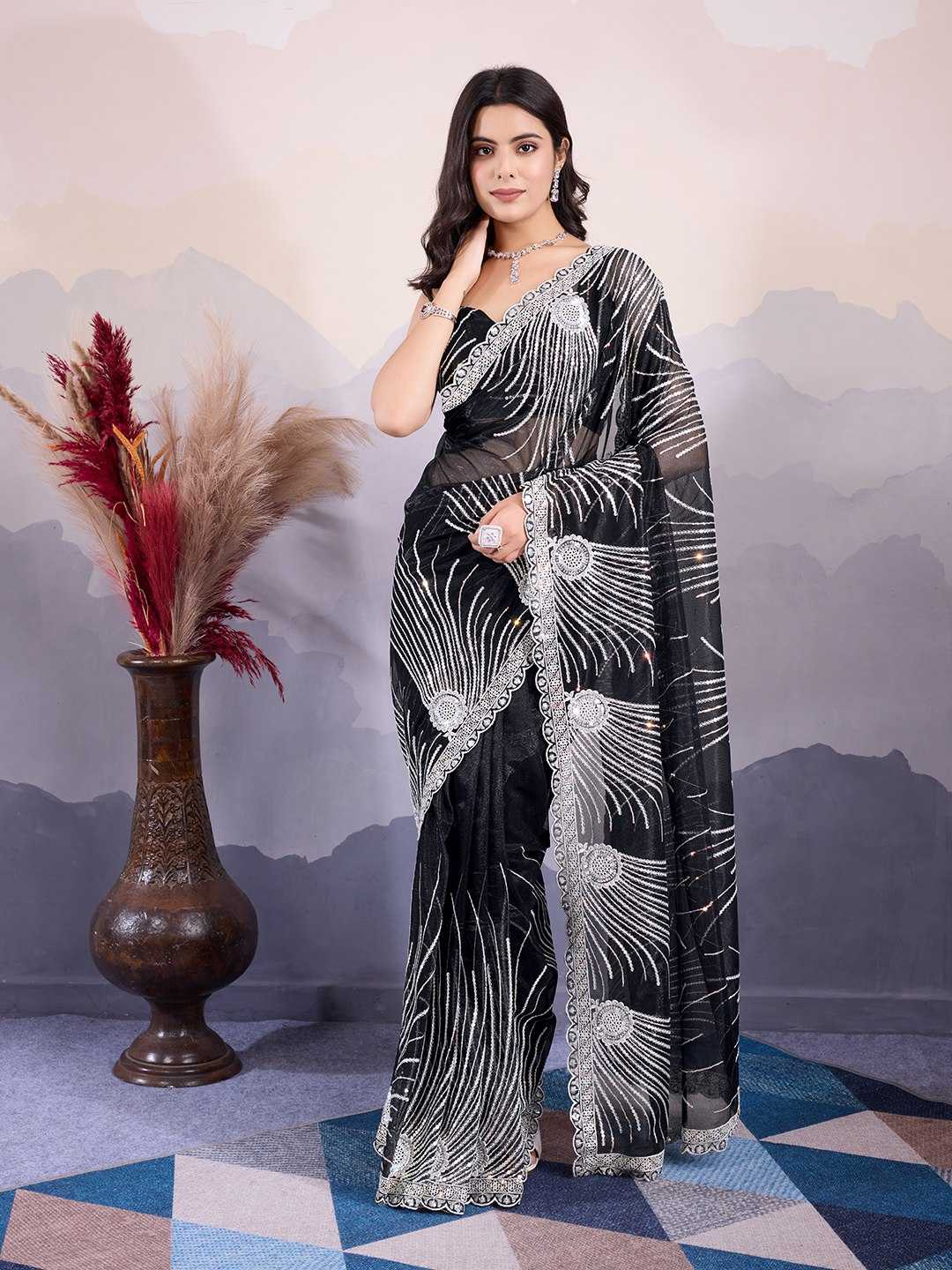 Ynf Twill Net RIN188 Kohinoor1 Sarees Wholesale Party Wear Sarees Sequence Sarees Net Sarees Manufacturer