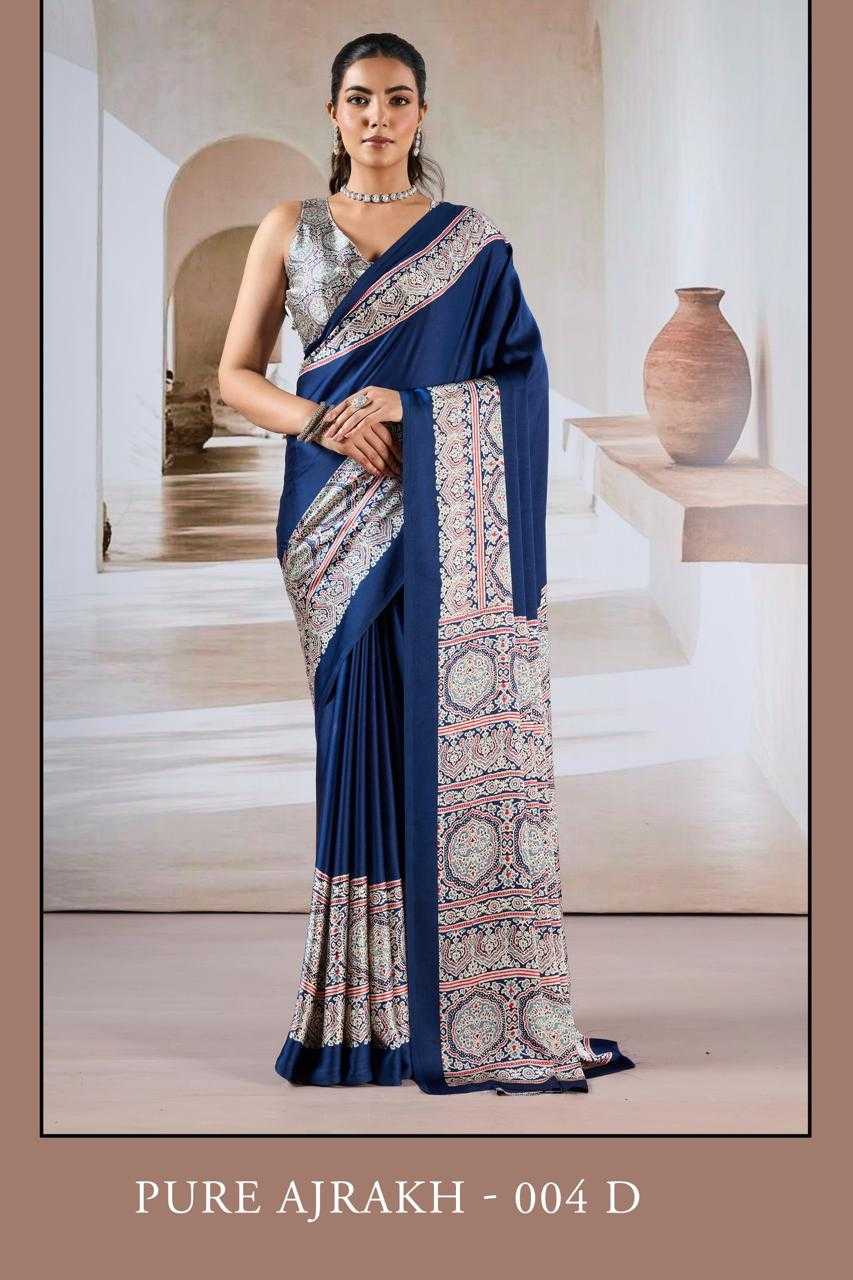 Ynf Crepe KESH519 Classic Sarees Wholesale Printed Sarees Crape Satin Sarees Ajrakh Sarees Manufacturer