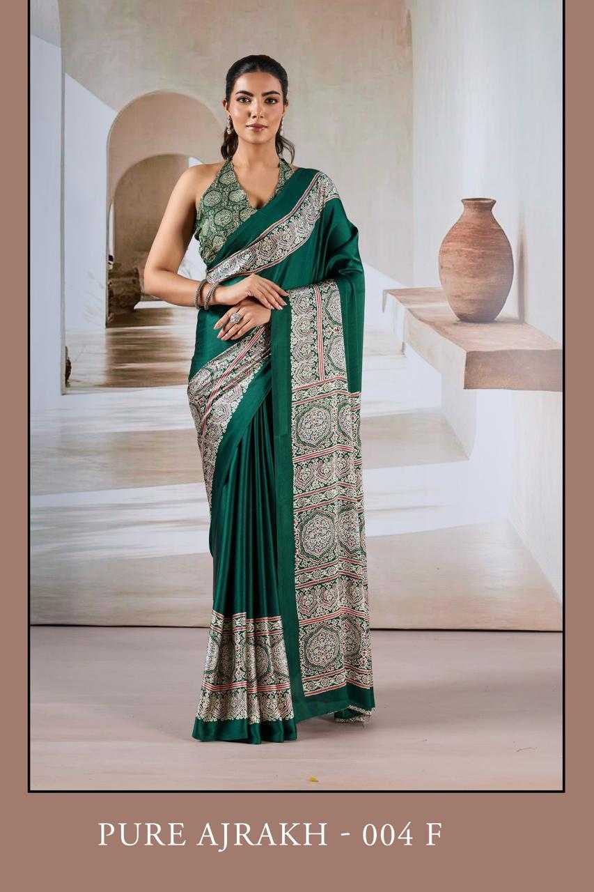 Ynf Crepe KESH519 Classic Sarees Wholesale Printed Sarees Crape Satin Sarees Ajrakh Sarees Manufacturer