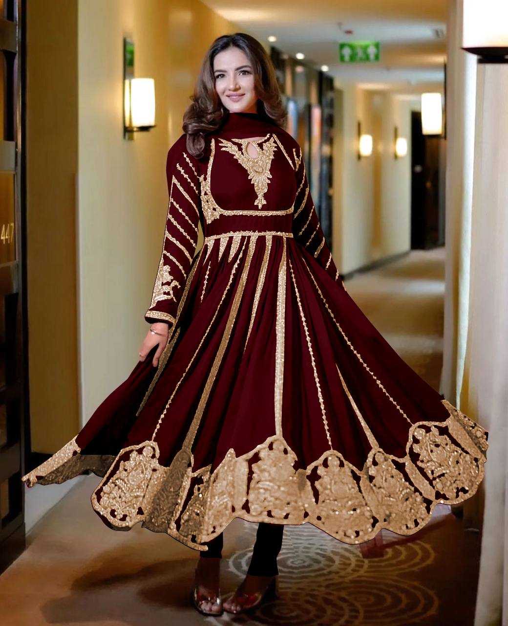 Ynf Faux Georgette KESH499 817 Gowns Wholesale Party Wear Gowns Sequin Gowns Manufacturer