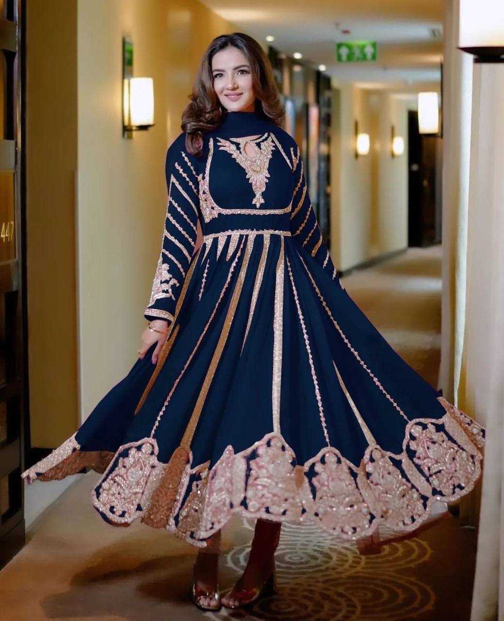 Ynf Faux Georgette KESH499 817 Gowns Wholesale Party Wear Gowns Sequin Gowns Manufacturer