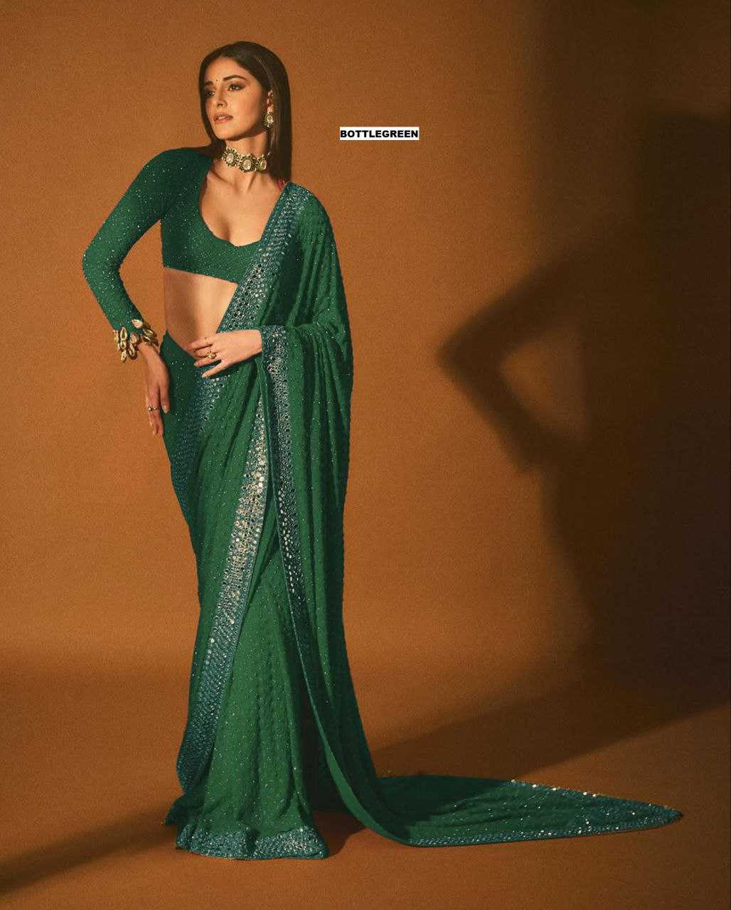 Ynf Faux Georgette KESH524 3465 Sarees Bollywood Collections Wholesale Georgette Sarees Embroidered Sarees Ananya Pandey Sarees Manufacturer