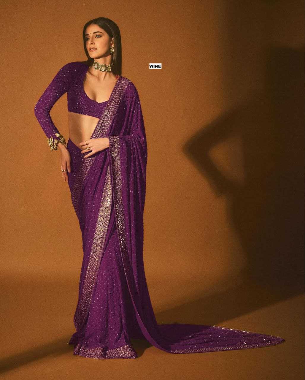 Ynf Faux Georgette KESH524 3465 Sarees Bollywood Collections Wholesale Georgette Sarees Embroidered Sarees Ananya Pandey Sarees Manufacturer