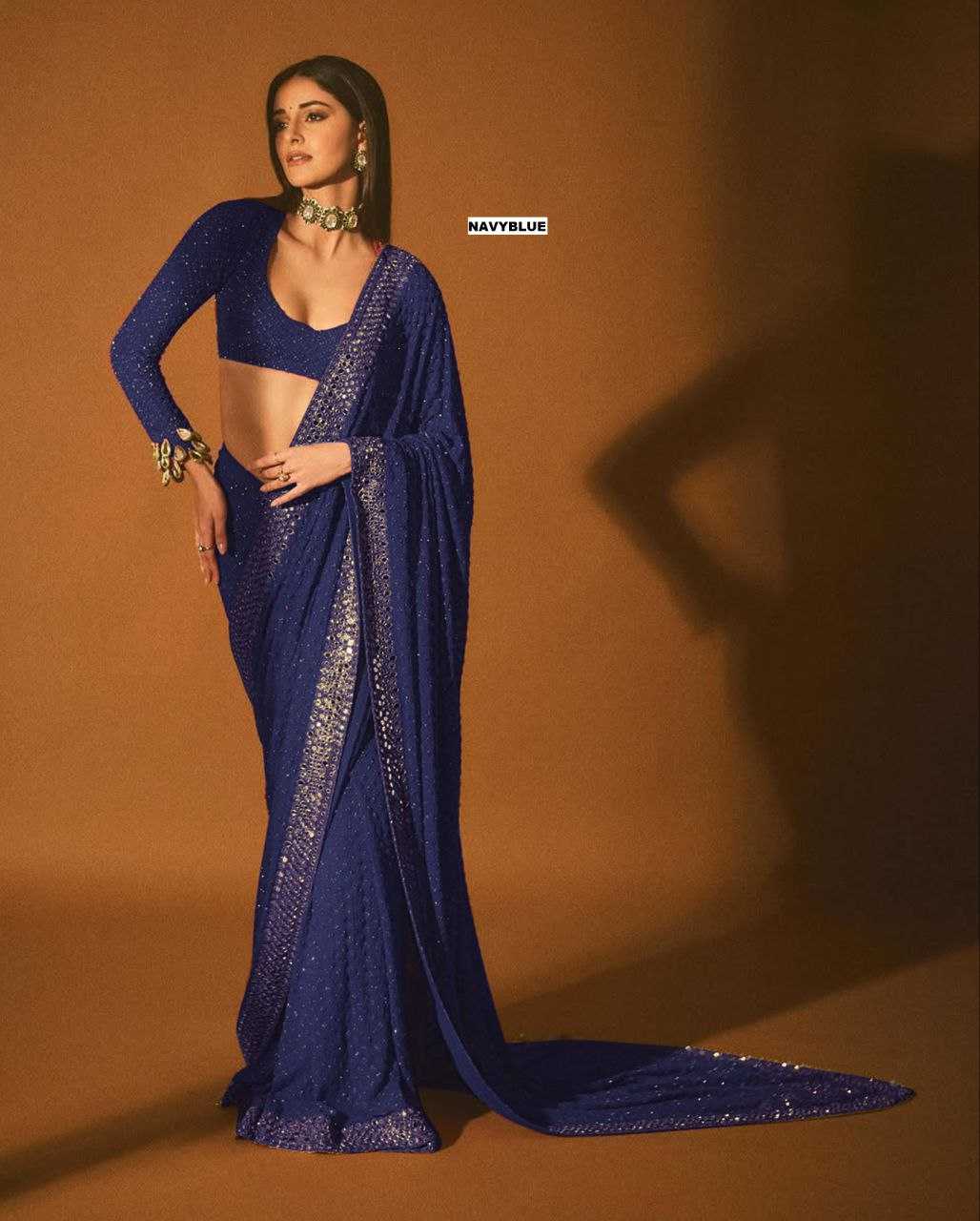 Ynf Faux Georgette KESH524 3465 Sarees Bollywood Collections Wholesale Georgette Sarees Embroidered Sarees Ananya Pandey Sarees Manufacturer