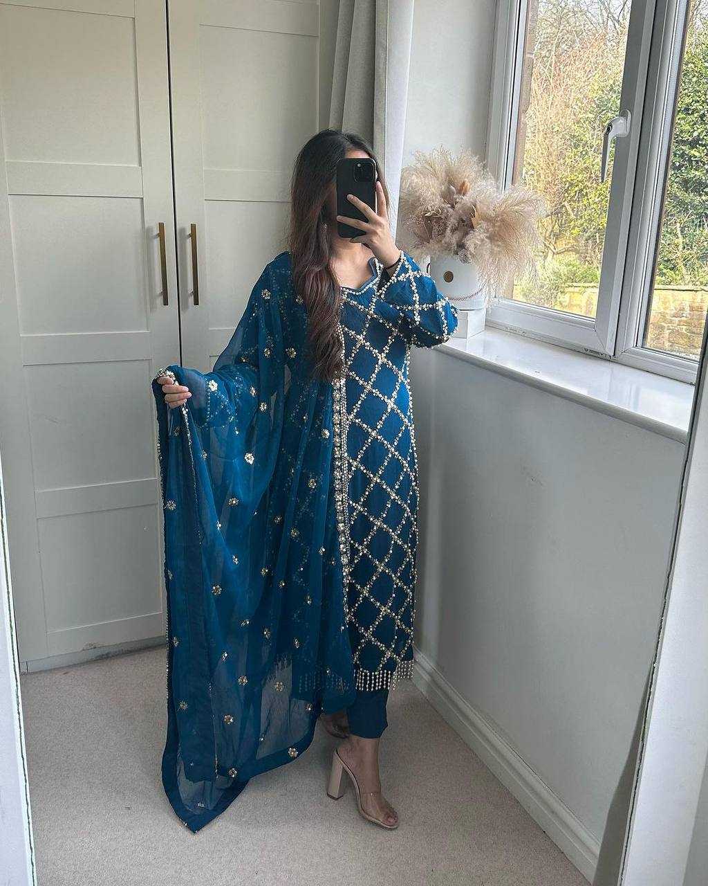 Ynf Faux Georgette KESH528 409 Suits & Dresses Wedding Collections Festive Collections Wholesale Embroidery Suits Georgette Suit Handwork Suits Manufacturer
