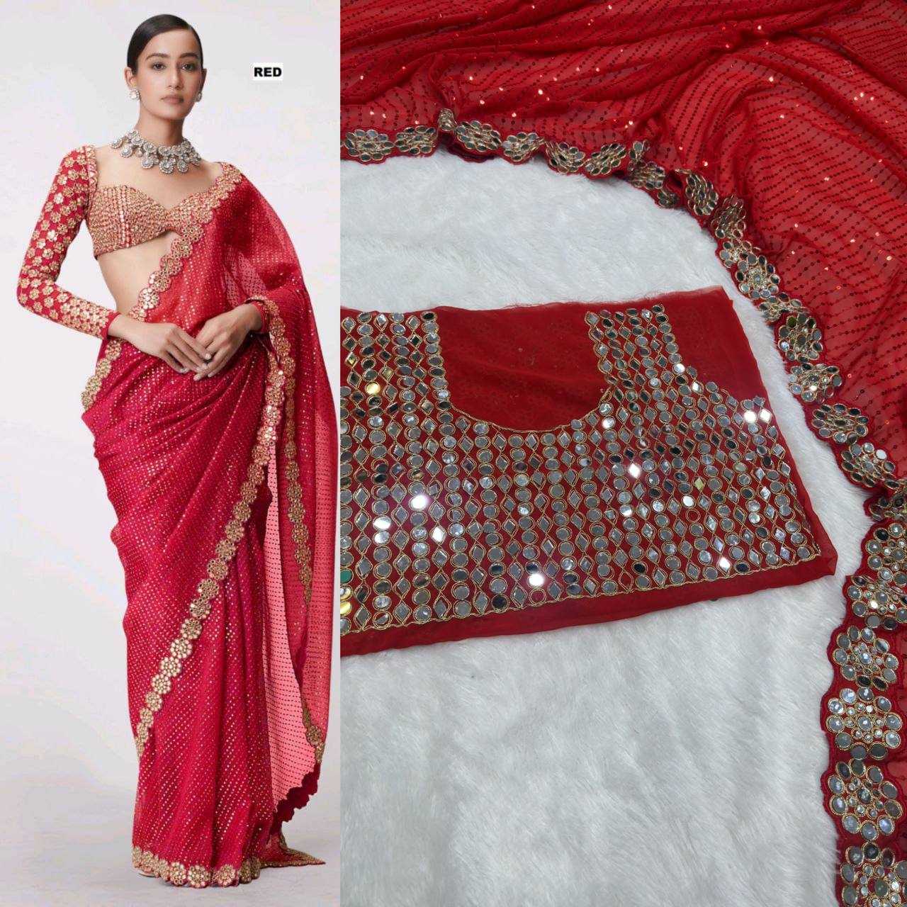 Ynf Faux Georgette KESH533 5094 Sarees Wholesale Party Wear Sarees Fancy Sarees Embroidered Sarees Lace Border Sarees Manufacturer