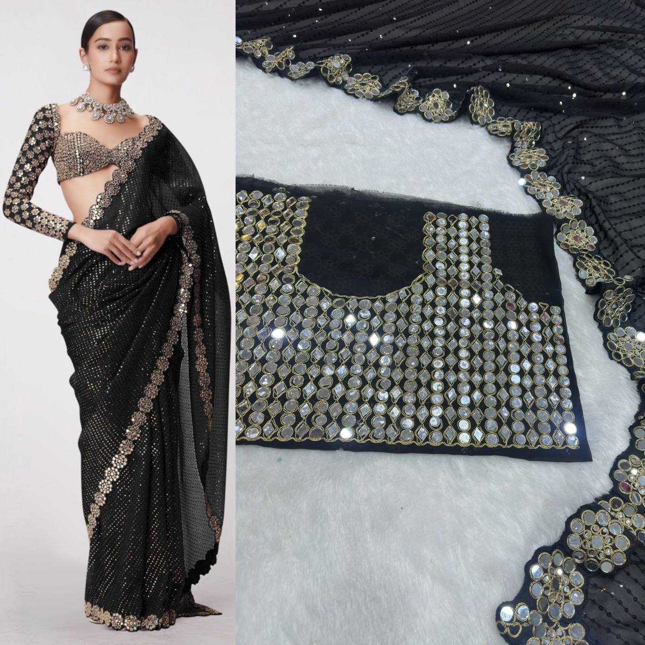 Ynf Faux Georgette KESH533 5094 Sarees Wholesale Party Wear Sarees Fancy Sarees Embroidered Sarees Lace Border Sarees Manufacturer