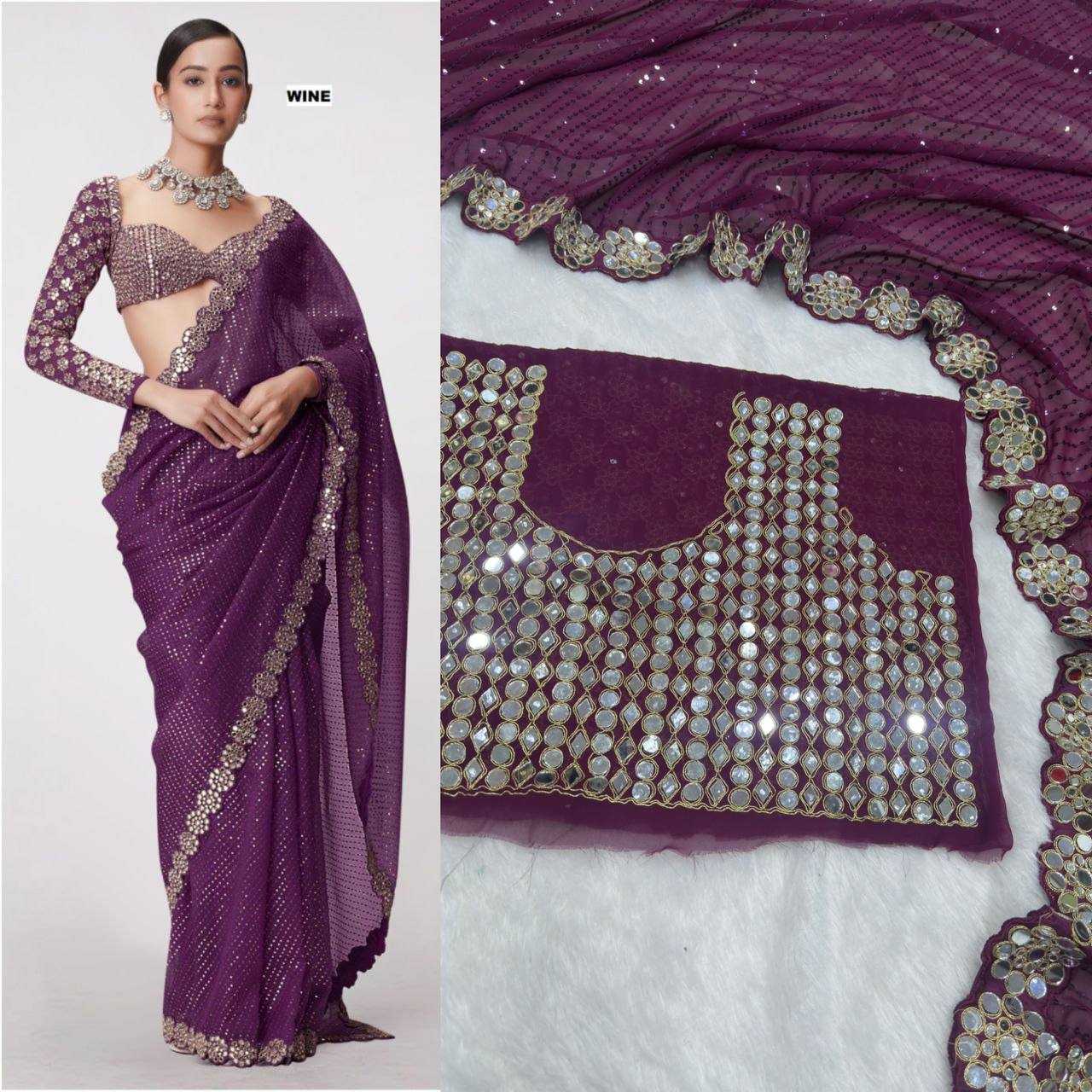Ynf Faux Georgette KESH533 5094 Sarees Wholesale Party Wear Sarees Fancy Sarees Embroidered Sarees Lace Border Sarees Manufacturer