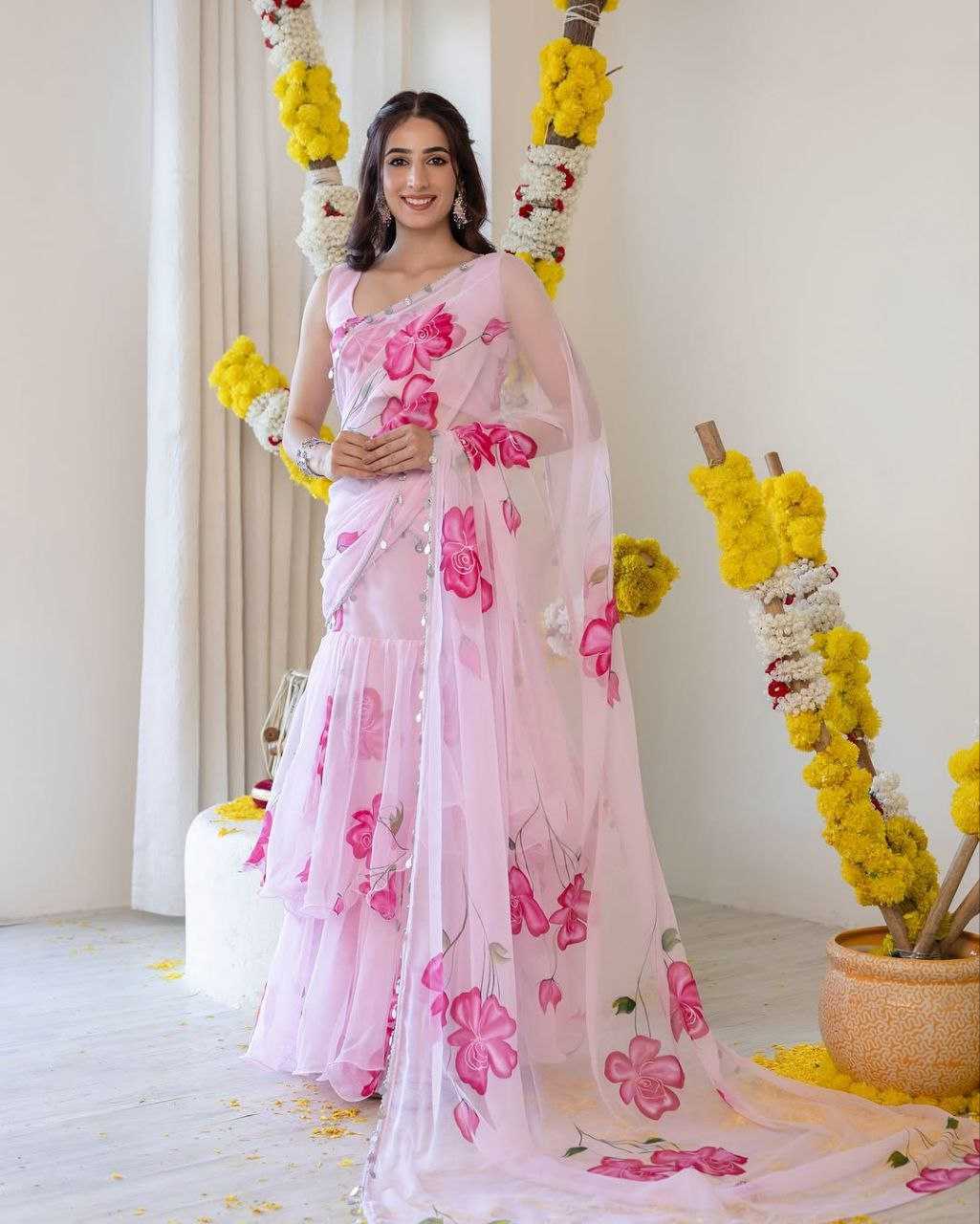Ynf Georgette KESH508 1012 Sarees Wholesale Printed Sarees Lehenga Sarees Ruffle Sarees Manufacturer