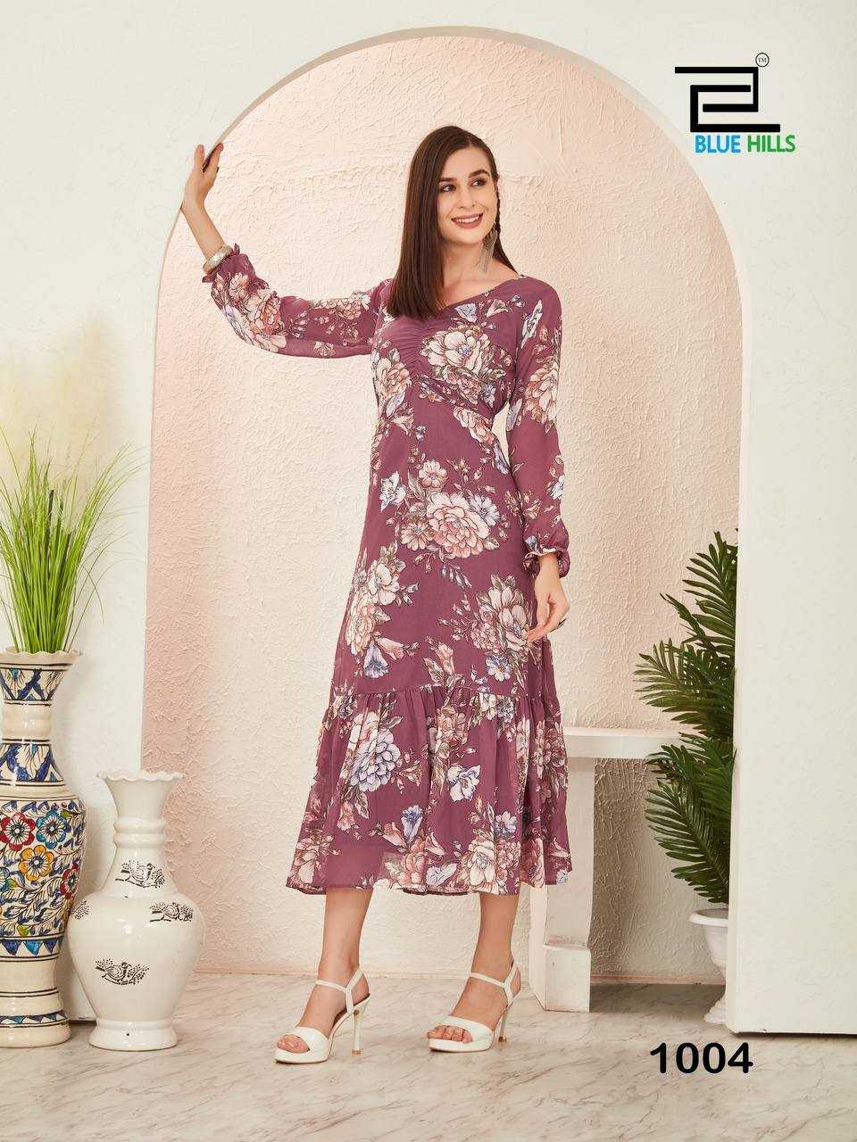 Ynf Georgette RIN125 BLOSSOM Gowns Wholesale Printed Gowns Georgette Gown Manufacturer
