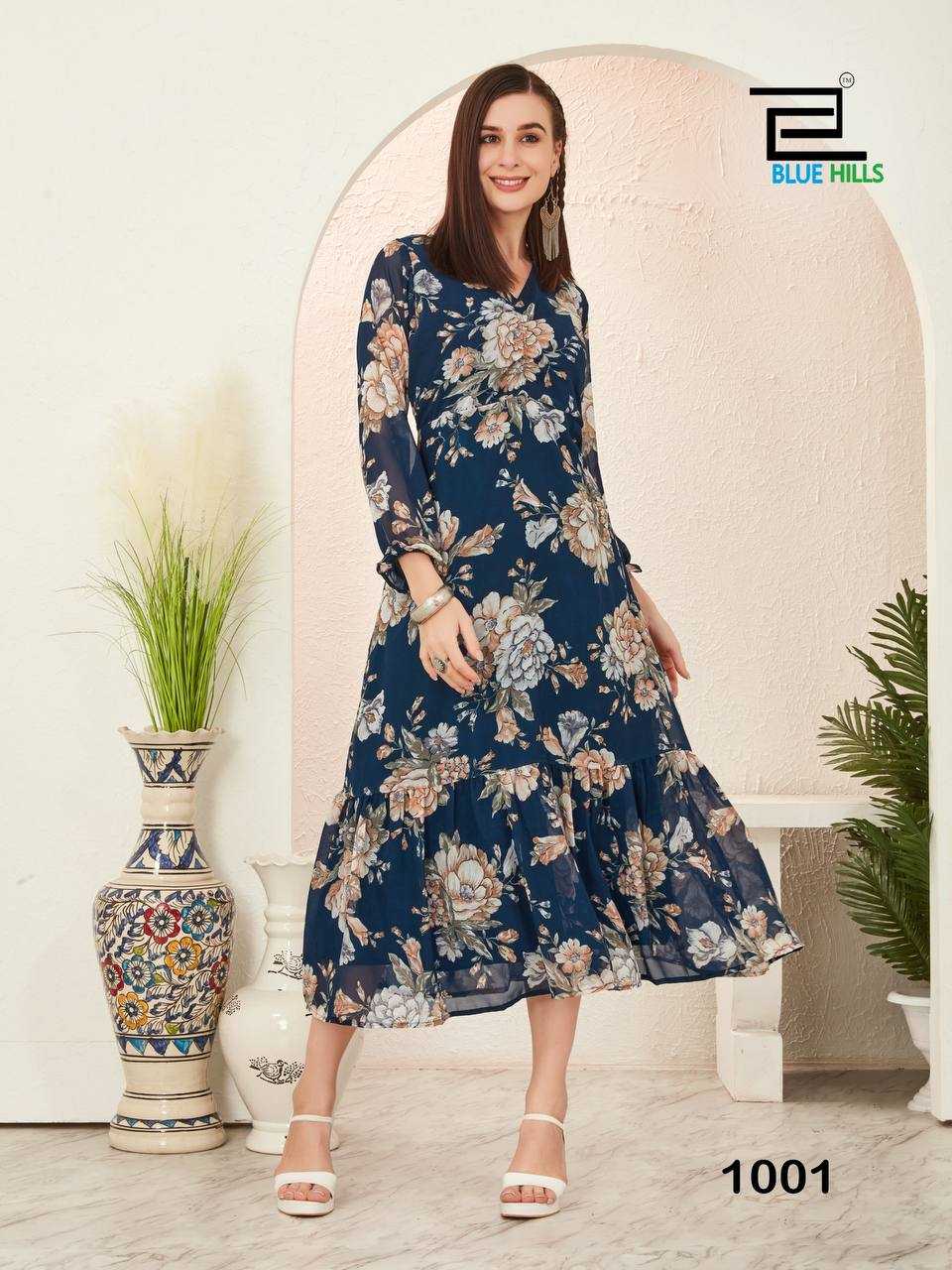 Ynf Georgette RIN125 BLOSSOM Gowns Wholesale Printed Gowns Georgette Gown Manufacturer