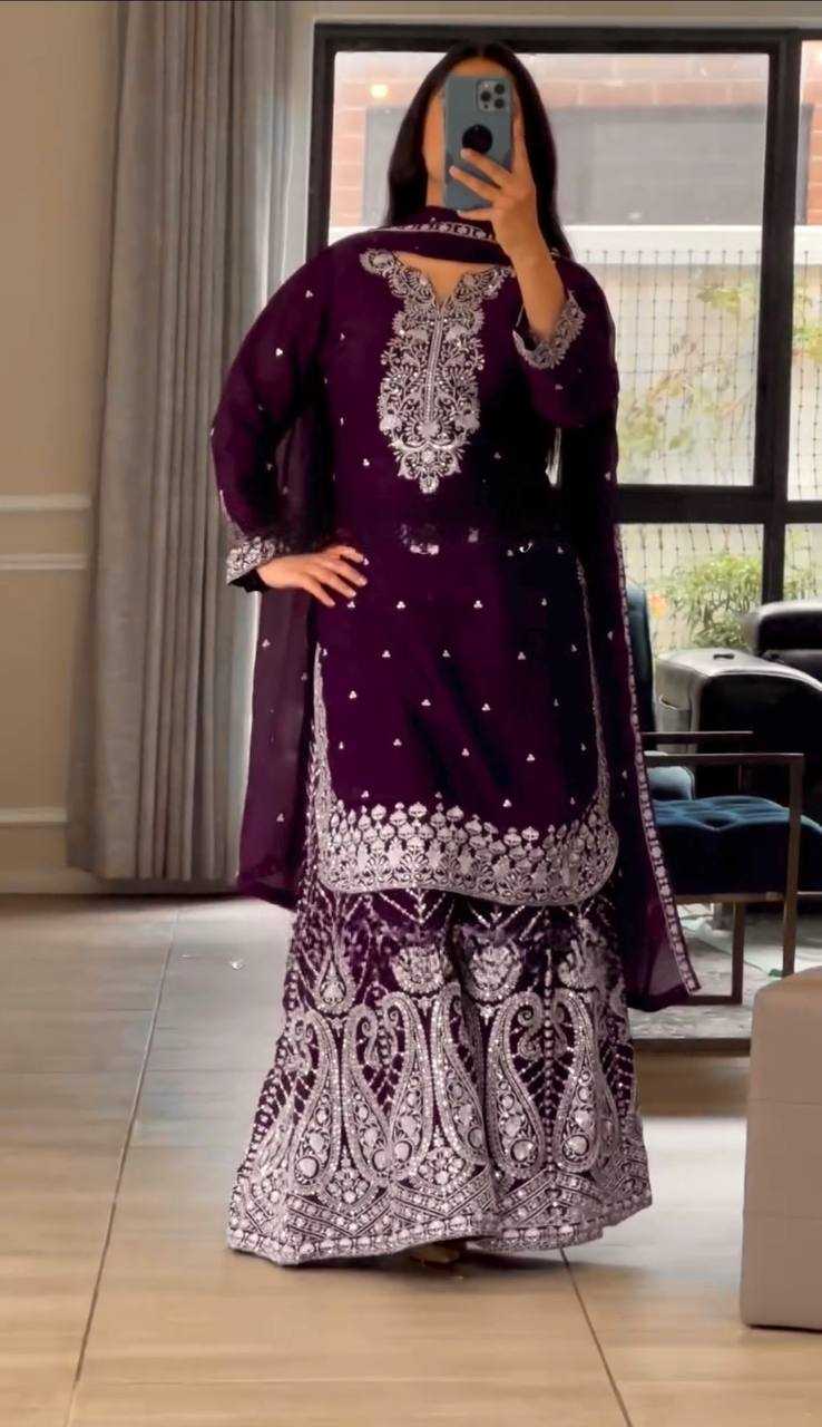 Ynf Heavy Chinnon Silk KESH528 446 Suits & Dresses Wedding Collections Festive Collections Wholesale Sharara Salwar Suits Embroidery Suits Ladies Silk Suit Manufacturer