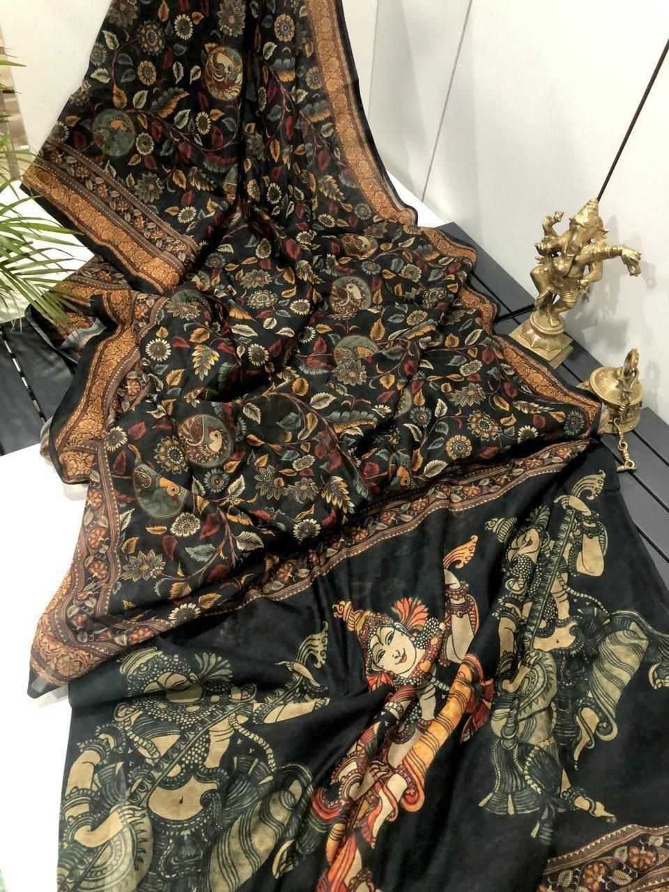 Ynf Linen KESH484 FISH Sarees Wholesale Printed Sarees Kalamkari Sarees Linen Sarees Manufacturer