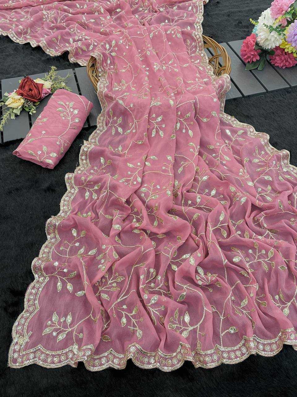 Ynf Premium Georgette RIN187 758 Sarees Wholesale Party Wear Sarees Sequins Work Saree Manufacturer