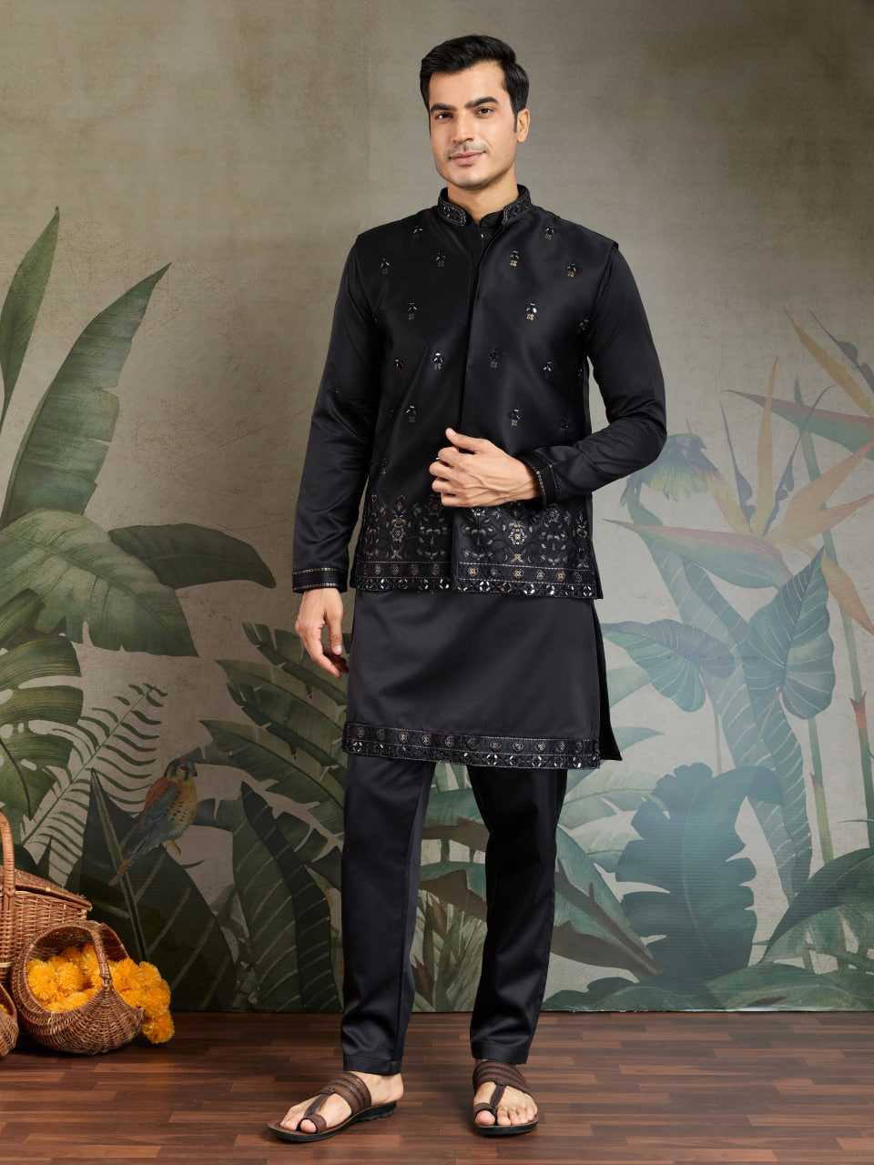 Ynf Silk RIN202 61101 Western Wears Mens Wear Festive Collections Wholesale Mens Kurtas Silk Kurta Embroidered Kurta Pajama Manufacturer