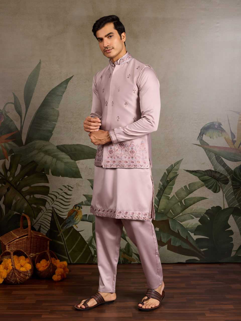 Ynf Silk RIN202 61101 Western Wears Mens Wear Festive Collections Wholesale Mens Kurtas Silk Kurta Embroidered Kurta Pajama Manufacturer