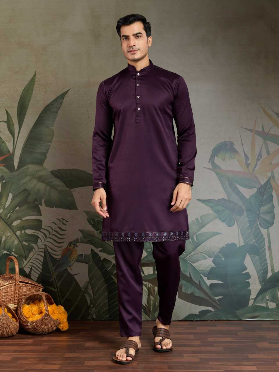 Ynf Silk RIN202 61101 Western Wears Mens Wear Festive Collections Wholesale Mens Kurtas Silk Kurta Embroidered Kurta Pajama Manufacturer