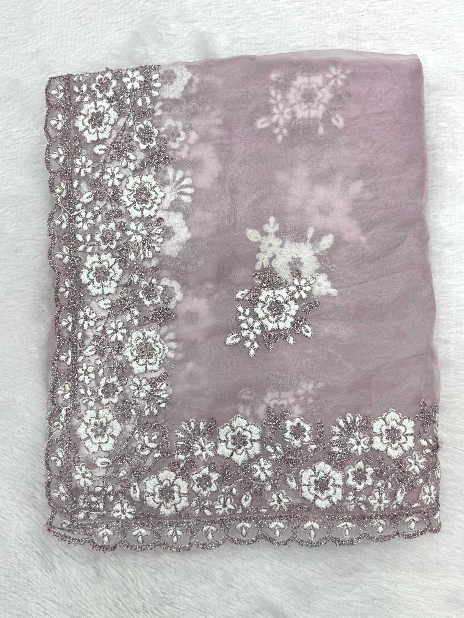 Ynf Tissue KESH114 4838 Sarees Wholesale Embroidered Sarees Cutwork Saree Zari Border Sarees Manufacturer