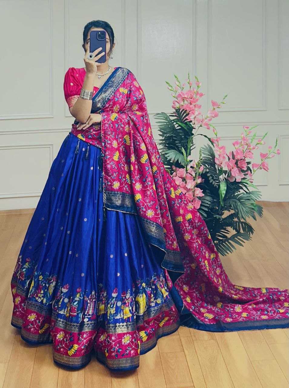 Ynf Tussar Silk KESH511 FLOWER Lehengas Festive Collections Wholesale Kalamkari Lehenga Navratri Chaniya Choli Manufacturer