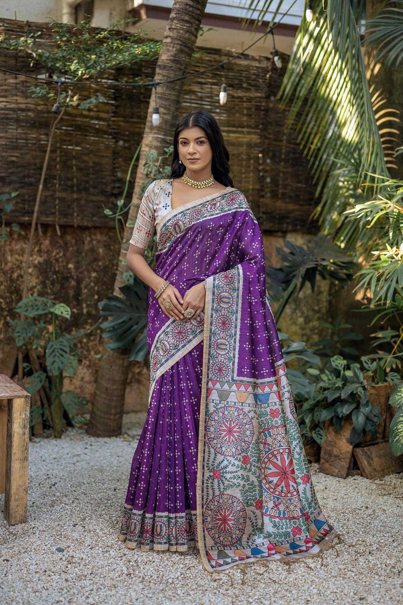 Ynf Tussar Silk KESH532 YOGITA MADHUBANI 2 Sarees Wholesale Fancy Sarees Madhubani Sarees Tussar Sarees Manufacturer