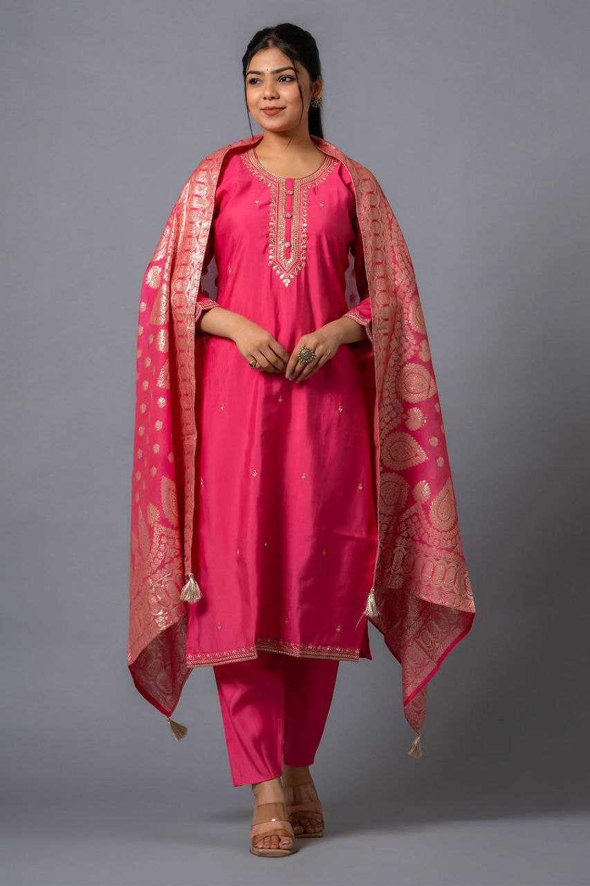 Ynf Viscose Chanderi KESH529 SHALINI Suits & Dresses Wedding Collections Festive Collections Wholesale Chanderi Suit Embroidered Suits Wedding Outfits Manufacturer
