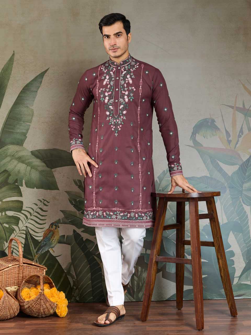 Ynf Viscose RIN202 61351 Mens Wear Wedding Collections Festive Collections Wholesale Men Kurta Pajama Men Wedding kurta Embroidered Kurta Pajama Manufacturer