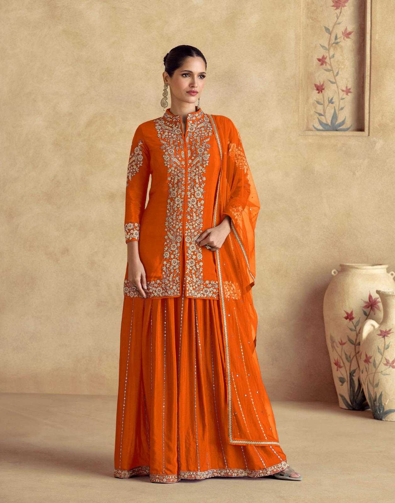 Ynf Chinon Silk KESH587 AASHIRWAD CHAKORI GOLD Suits & Dresses Wholesale Palazzo Suit Wedding Suits Designer Suits Manufacturer