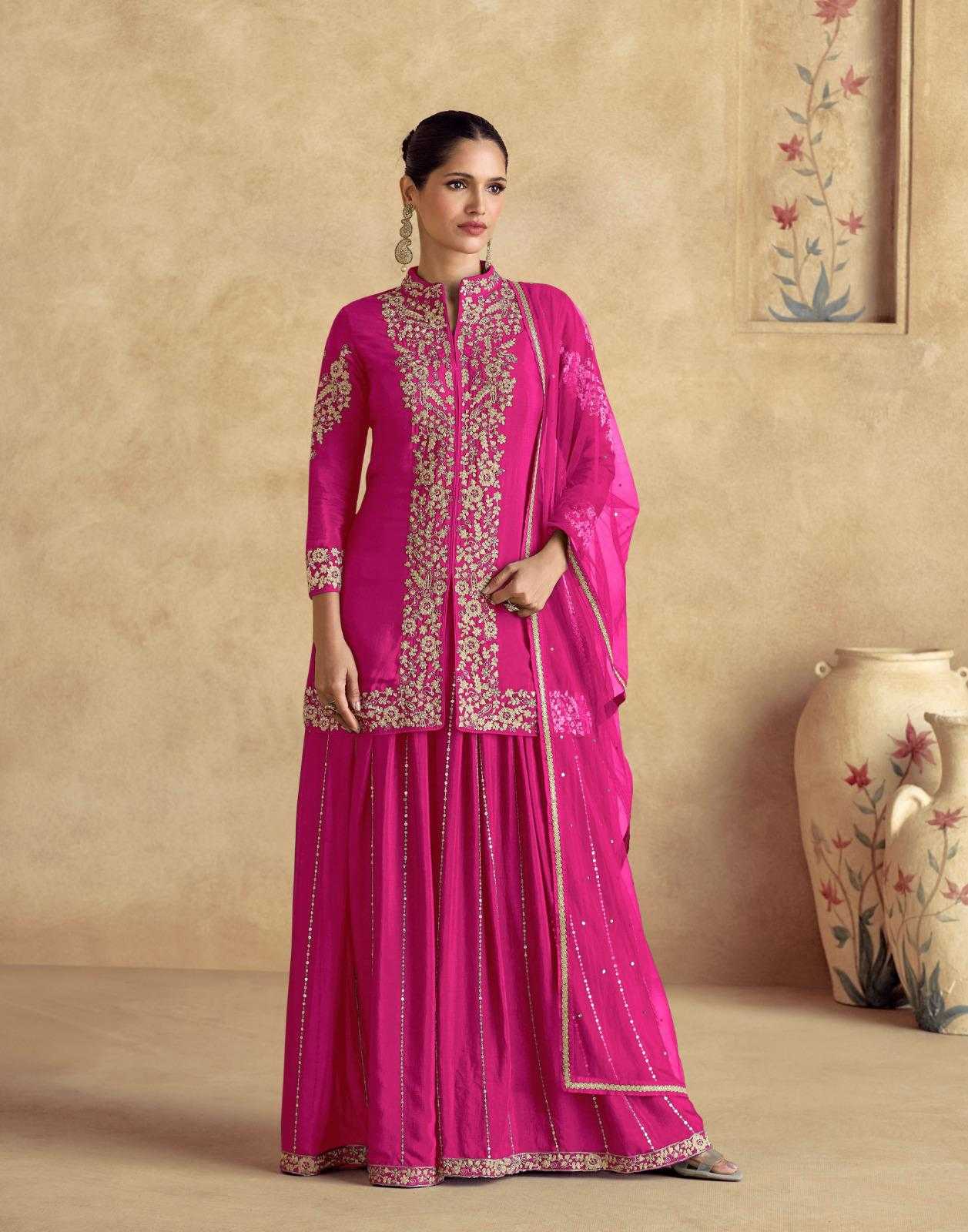Ynf Chinon Silk KESH587 AASHIRWAD CHAKORI GOLD Suits & Dresses Wholesale Palazzo Suit Wedding Suits Designer Suits Manufacturer