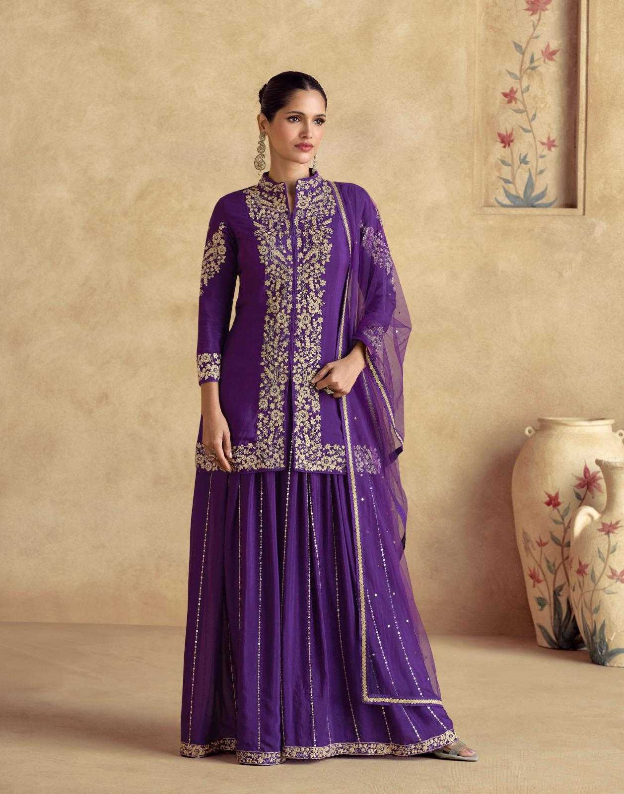 Ynf Chinon Silk KESH587 AASHIRWAD CHAKORI GOLD Suits & Dresses Wholesale Palazzo Suit Wedding Suits Designer Suits Manufacturer