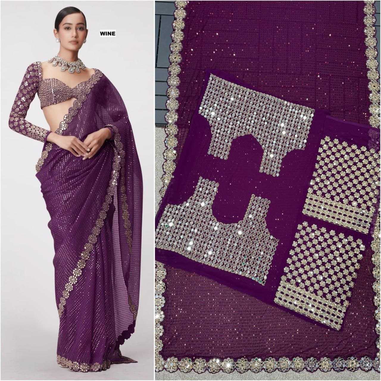 Ynf Georgette RIN134 0315 Sarees Wholesale Georgette Sarees Sequence Sarees Embroidered Sarees Manufacturer