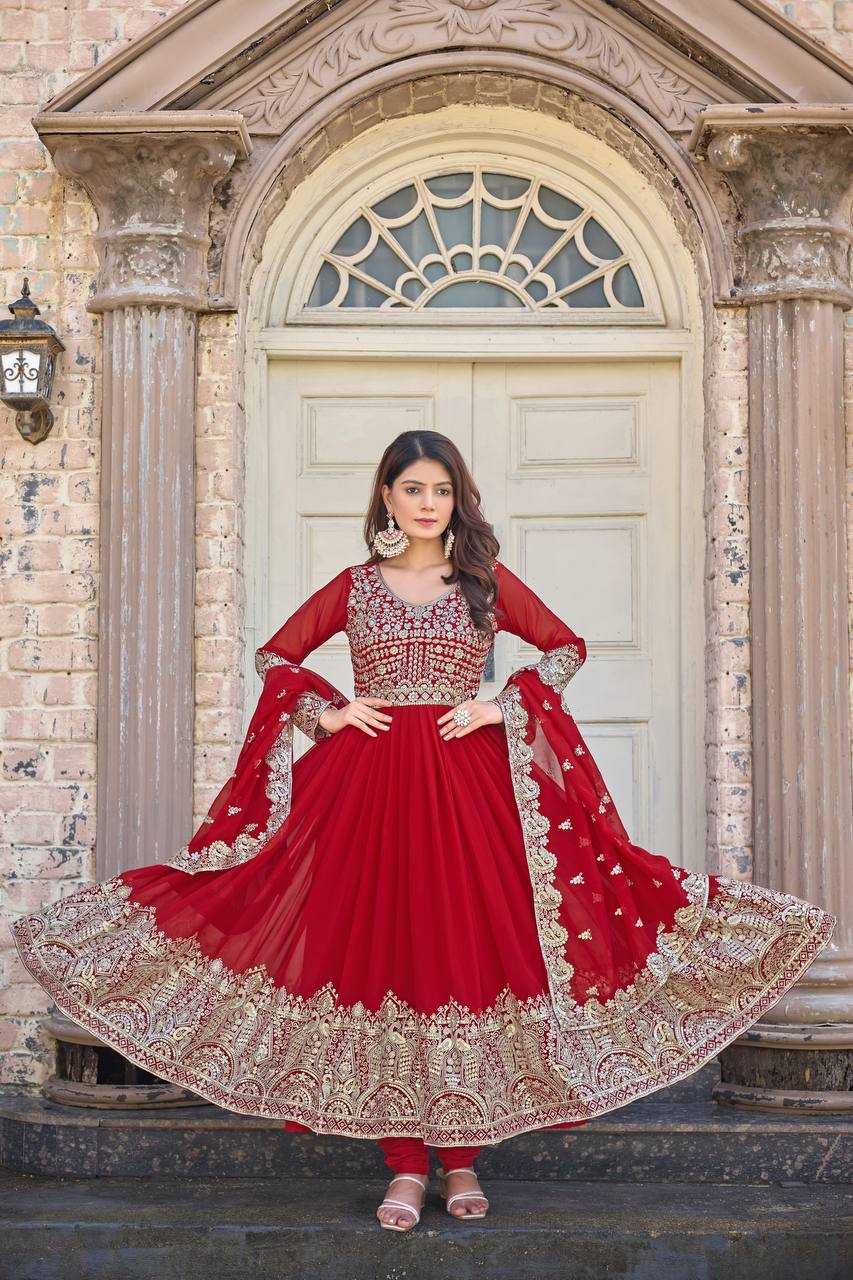 Ynf Faux Georgette KESH141 1137 Gowns Wholesale Embroidery Gowns Georgette Gown Wedding Gown Manufacturer