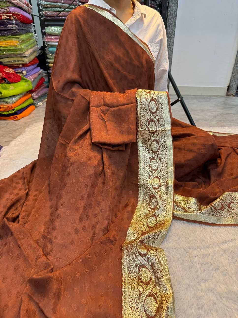 Ynf Viscouse Crushed Georgette KESH604 GAURI Silk Sarees Wholesale Party Wear Silk Sarees Designer Silk Sarees Festival Silk Sarees Manufacturer