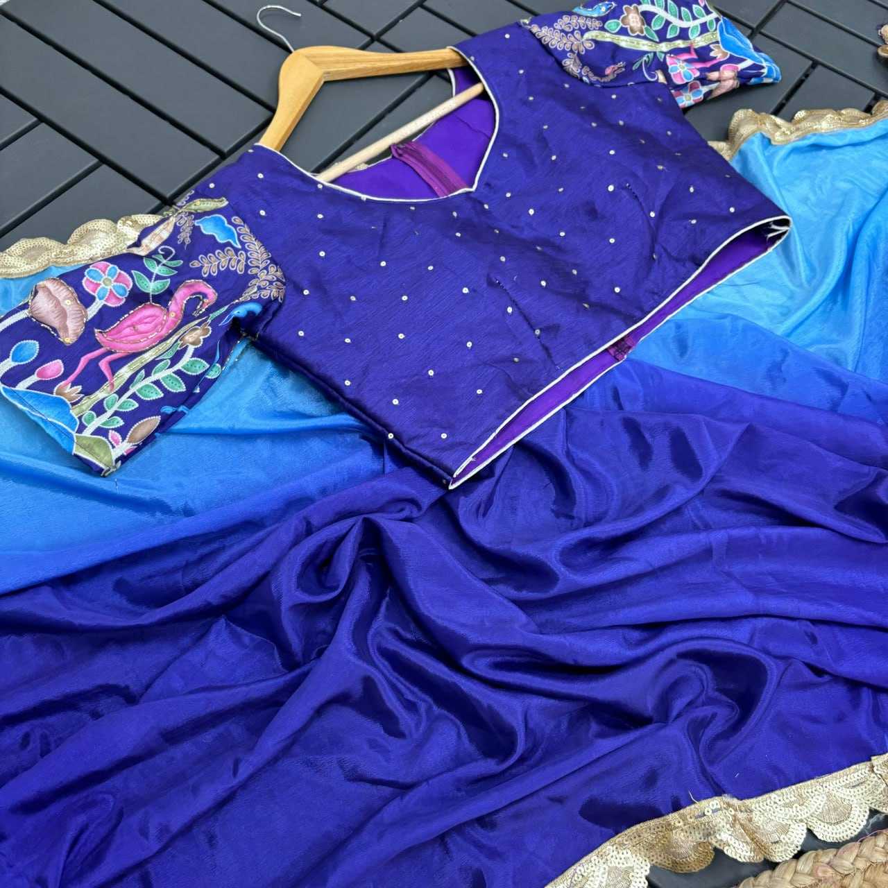 YNF CHINON RUN LACE SAREES WHOLESALE FANCY OMBRE LACE BORDER SAREES MANUFACTURER   