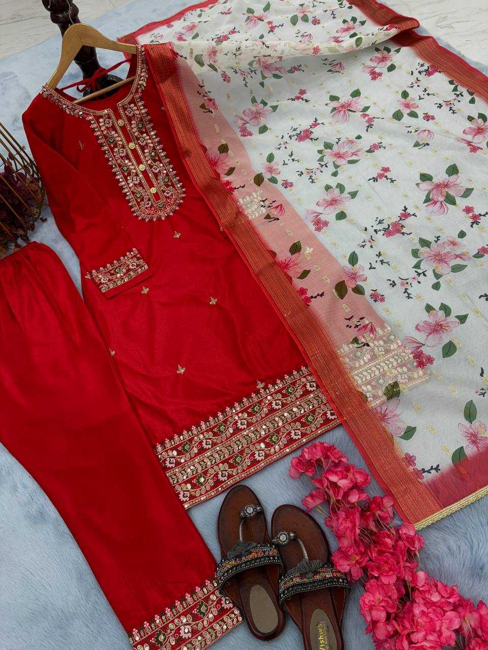 YNF CHINON SILK RAD 164 RAKHI SUITS WHOLESALE LADIES EMBROIDERY MANUFACTURER