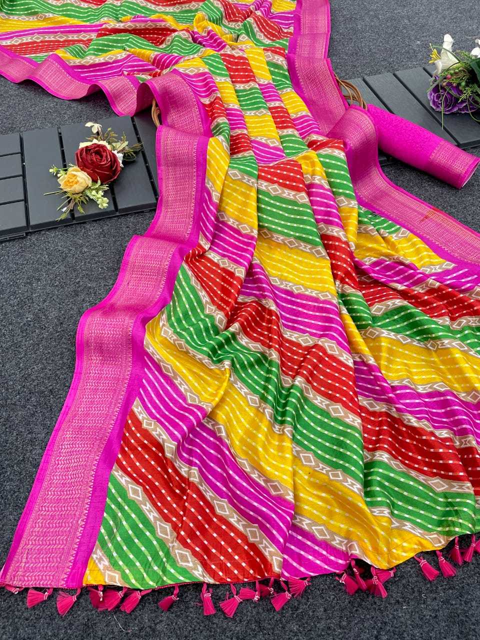 YNF DOLA SILK RJK 18 SAREES WHOLESALE PRINTED LADIES LEHERIYA SAREES MANUFACTURER