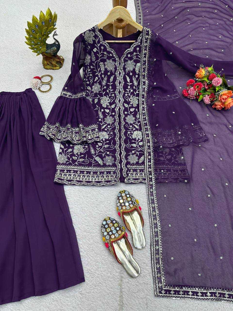 YNF GEORGETTE RIN133 1470 SUIT WHOLESALE LADIES SHARARA INDO WESTERN SUITS MANUFACTURER