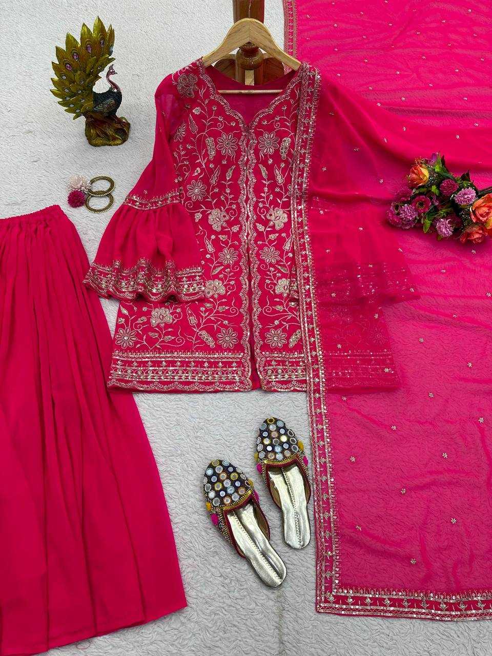 YNF GEORGETTE RIN133 1470 SUIT WHOLESALE LADIES SHARARA INDO WESTERN SUITS MANUFACTURER