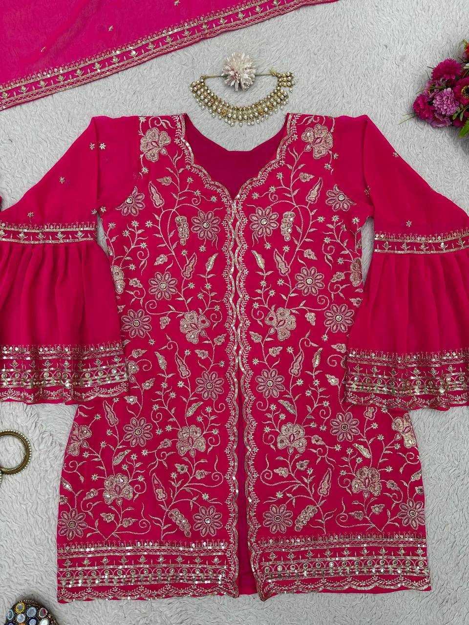 YNF GEORGETTE RIN133 1470 SUIT WHOLESALE LADIES SHARARA INDO WESTERN SUITS MANUFACTURER