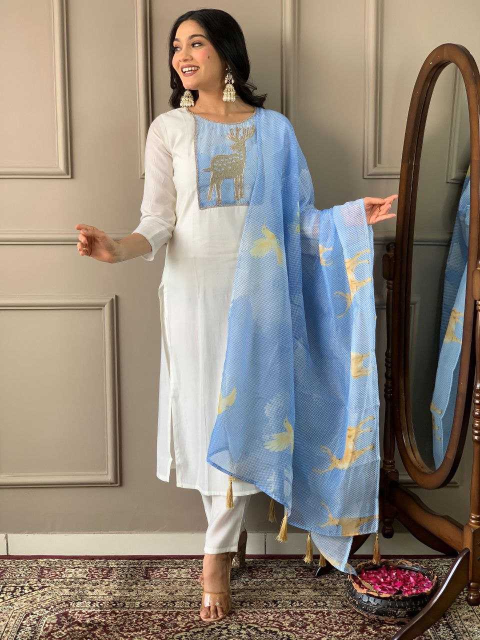 YNF HEAVY ROMAN SILK SMC 04 SUITS & DRESSES WHOLESALE LADIES DRESSES EMBROIDERY SUITS EMANUFACTURER