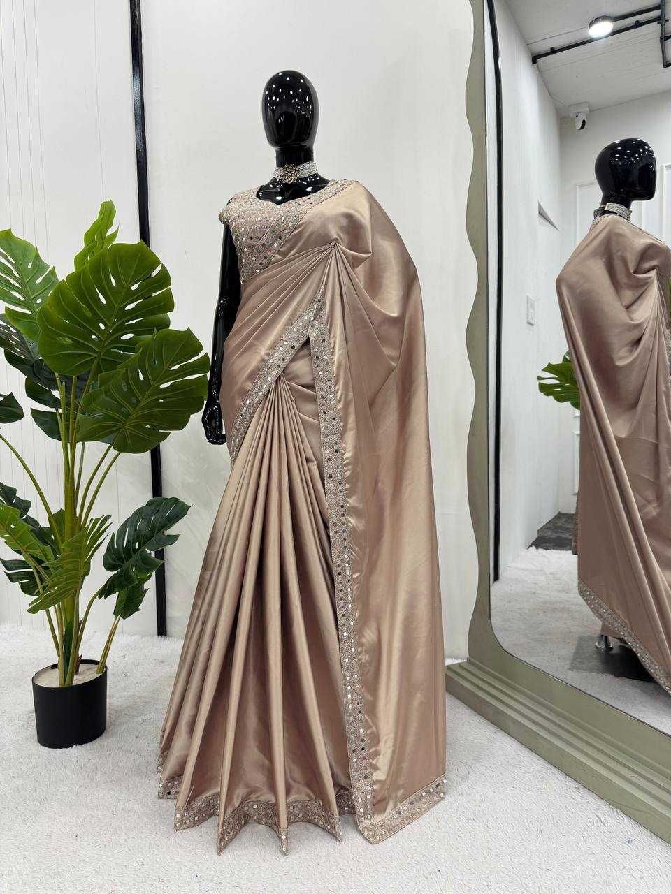 YNF JAPAN SARTIN RIN133 502 SAREES WHOLESALE PARTY WEAR CRAPE SATIN SOLID SAREES EMANUFACTURER