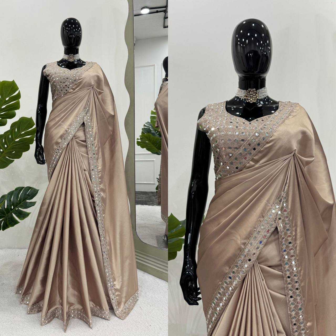 YNF JAPAN SARTIN RIN133 502 SAREES WHOLESALE PARTY WEAR CRAPE SATIN SOLID SAREES EMANUFACTURER