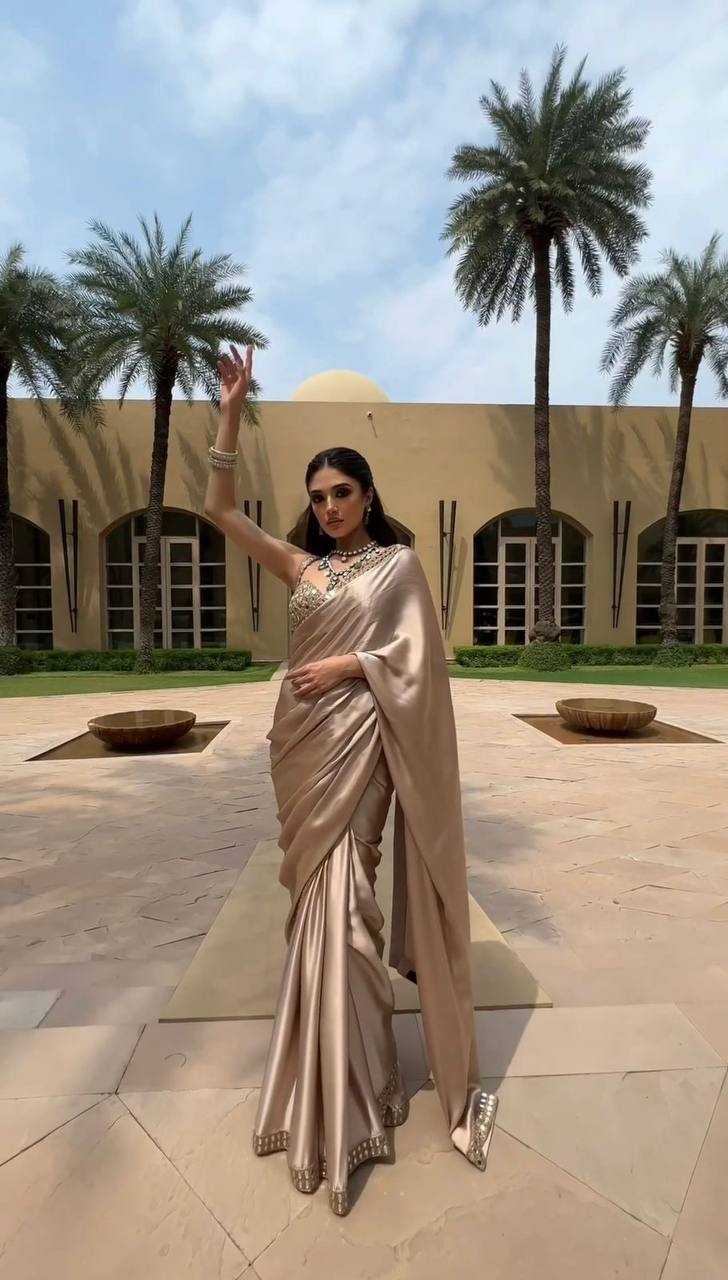 YNF JAPAN SARTIN RIN133 502 SAREES WHOLESALE PARTY WEAR CRAPE SATIN SOLID SAREES EMANUFACTURER