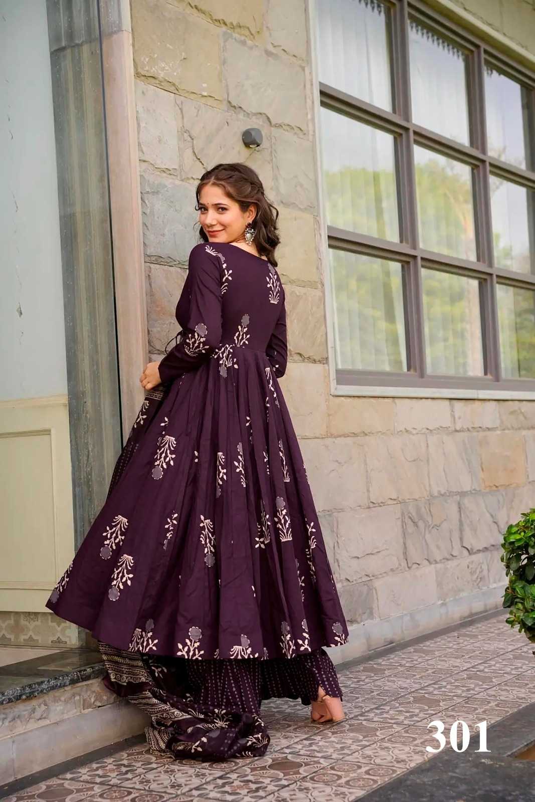 YNF MASLIN LAD 3PCS GOWNS WHOLESALE PRINTED ANARKALI GOWNS MANUFACTURER     