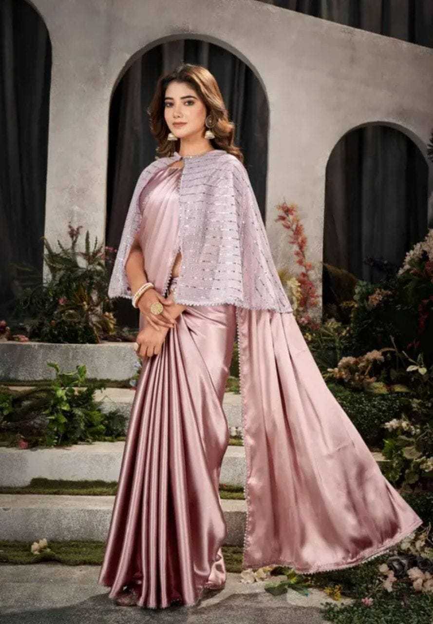 YNF SATIN PRI 204 SAREES WHOLESALE FANCY PARTY WEAR CRAPE SATIN  SAREE WITH JACKET SAREES MANUFACTURER