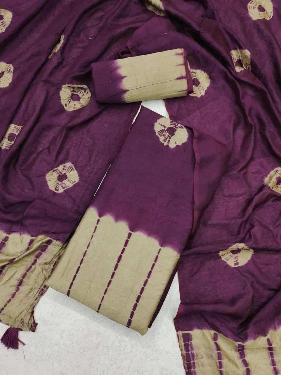 YNF CHANDERI COTTON SRRT SHIBORI BANDHANI SUITS & DRESSES WHOLESALE UNSTITCHED SUITS MANUFACTURER 