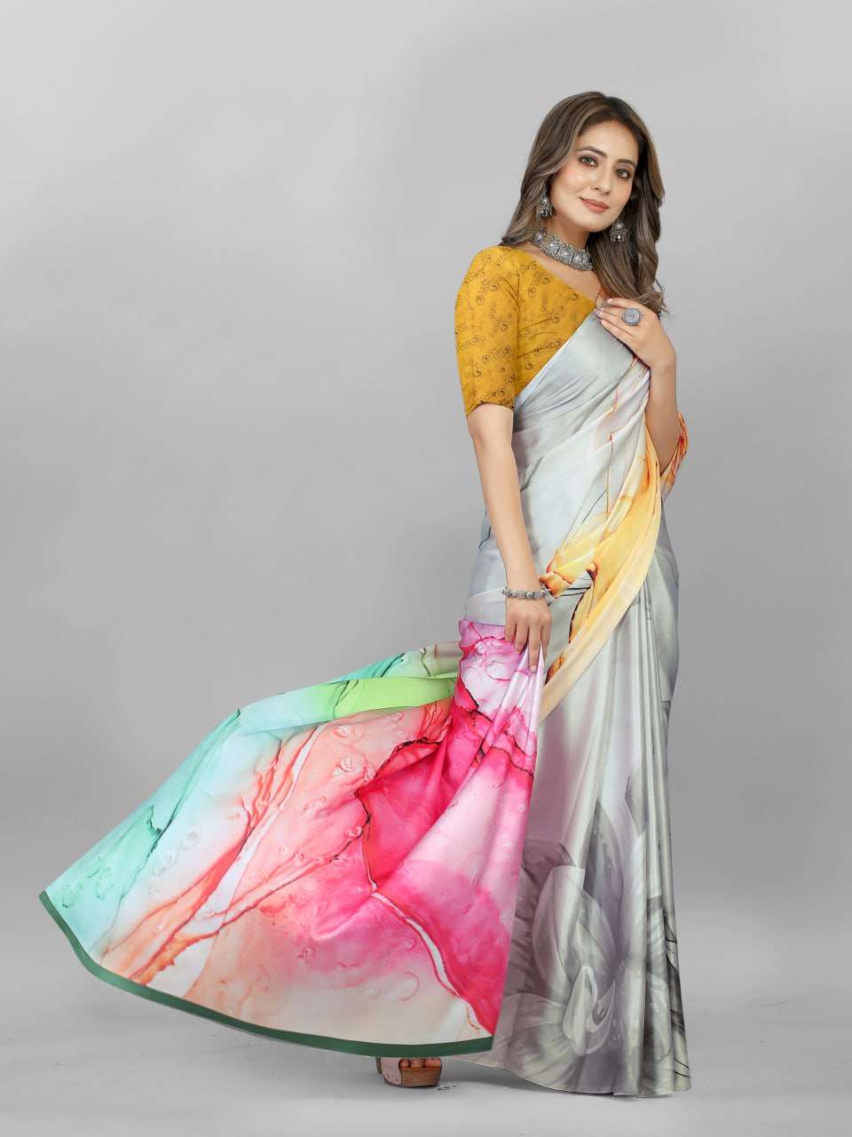 YNF CREPE SRRT JAPAN CRAPE3 SAREES WHOLESALE PRINTED LADIES CREPE SATIN SAREES MANUFACTURER